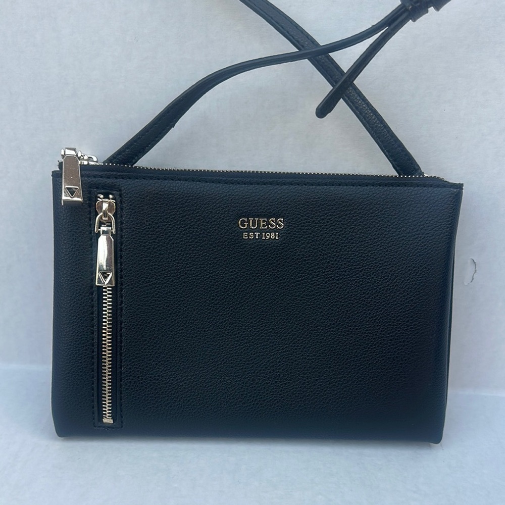 Guess Black and Gold Clutch with Structured Leather and Sleek Design